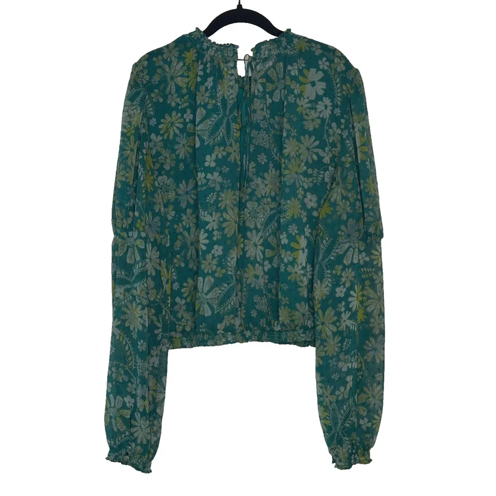 Free People Clarissa Blouse NWT Womens XL Green Sea Combo Floral Long Sleeve Top